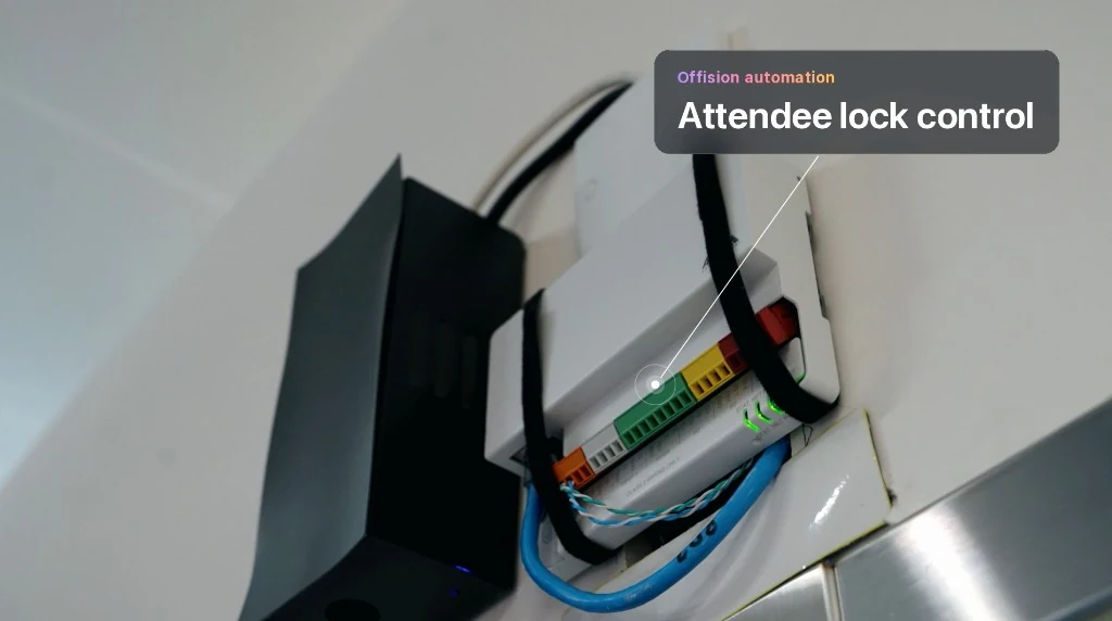 Crestron interface module with colored wiring terminals for lock control