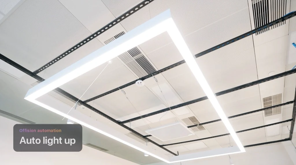 Ceiling LED fixture used for meeting-room auto light-up automation