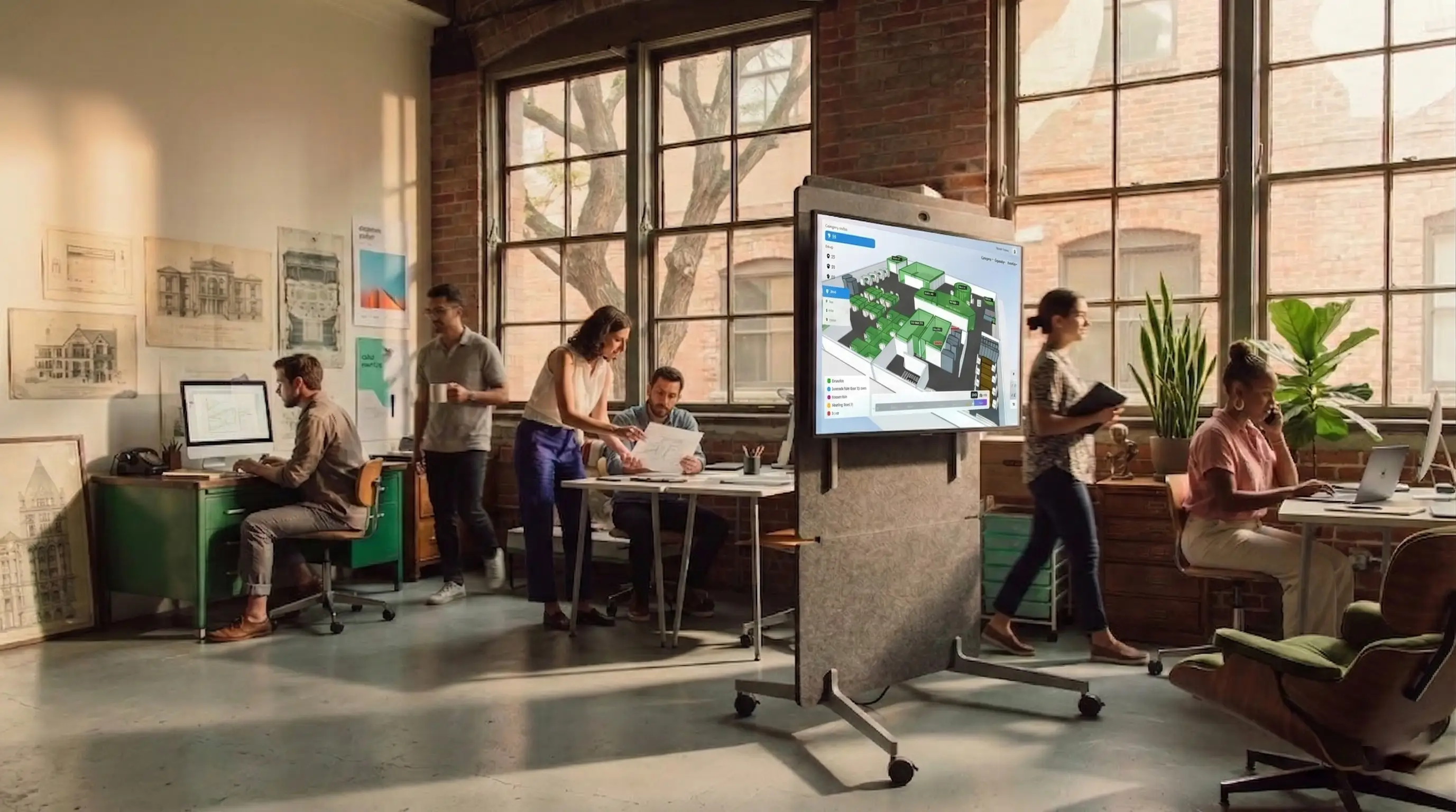 Digital signage displays in a modern office workplace