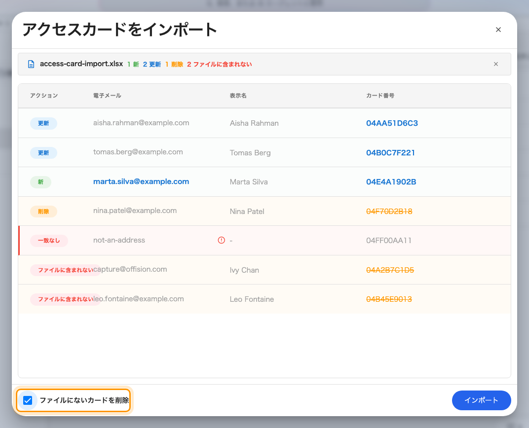 同じファイルでチェックを入れたところ。直前まで無かった判定が 2 つ現れます。