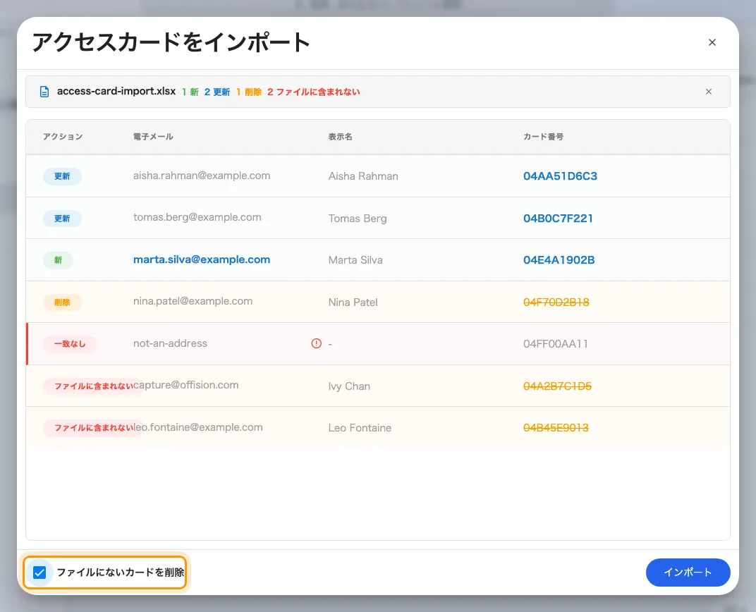 同じファイルでチェックを入れたところ。直前まで無かった判定が 2 つ現れます。