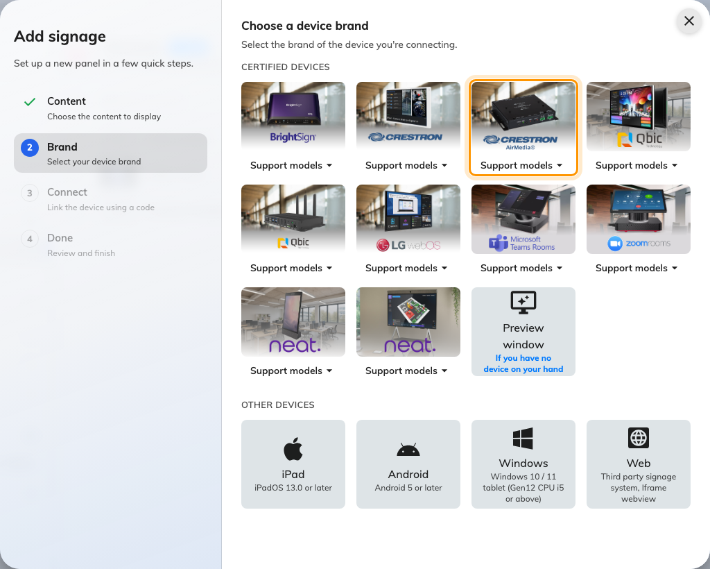 Crestron air media, in the certified devices grid.