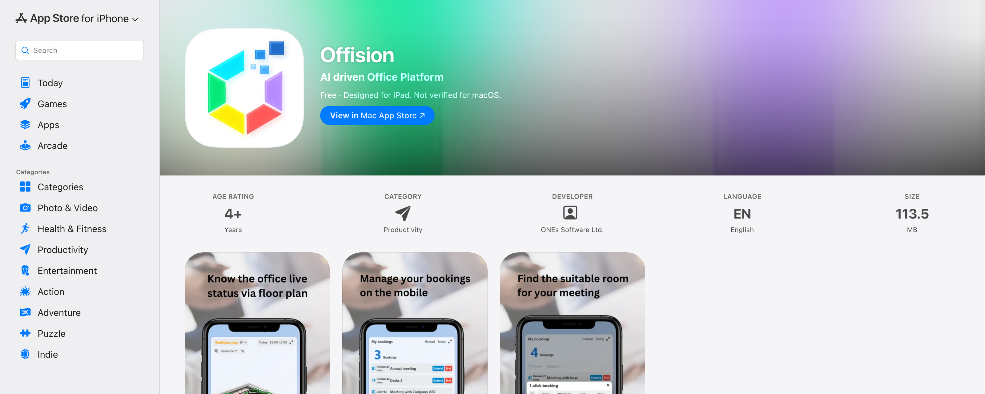 App Store のページ。入れる前に、提供元が ONEs Software Ltd. であることを確認してください。