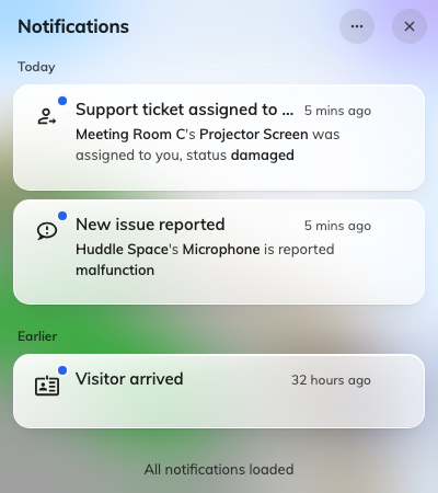 Ticket notifications in the app.
