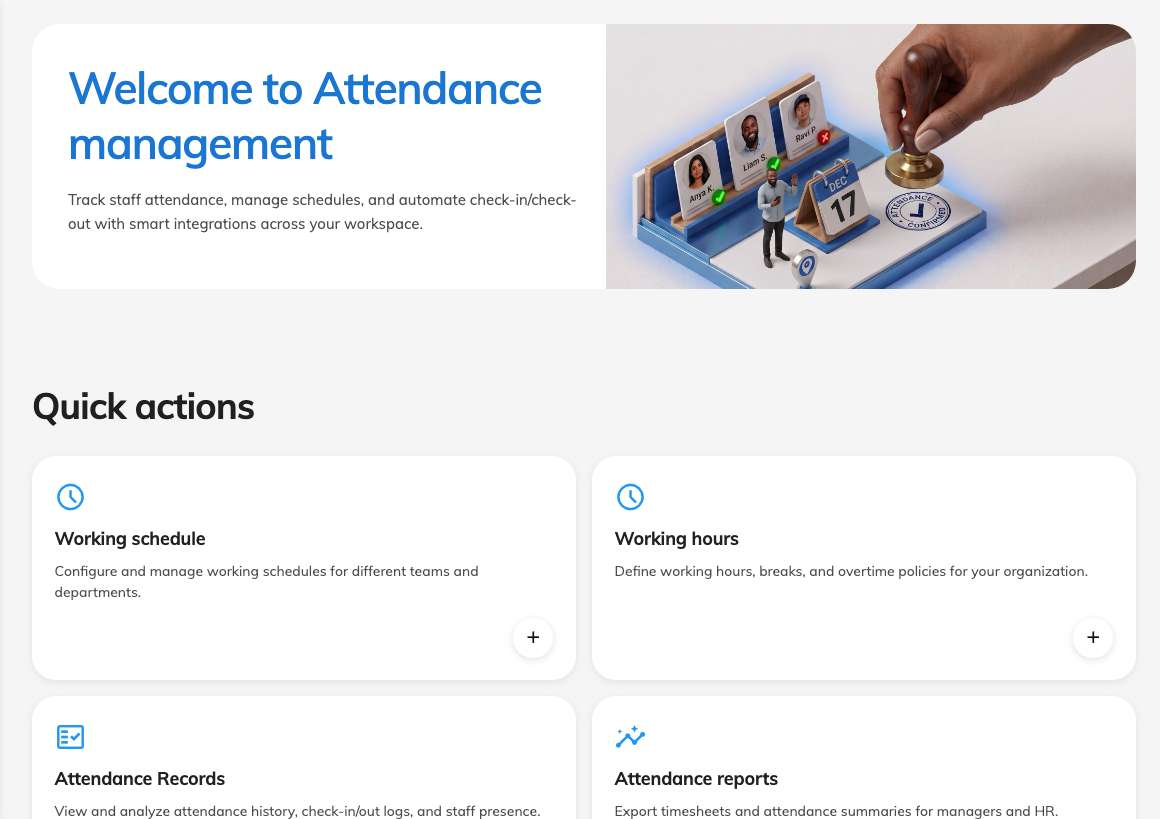 The Attendance section of the admin console, open on its overview page.