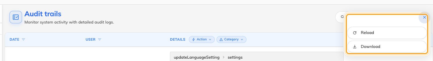The action menu, beside the search box.