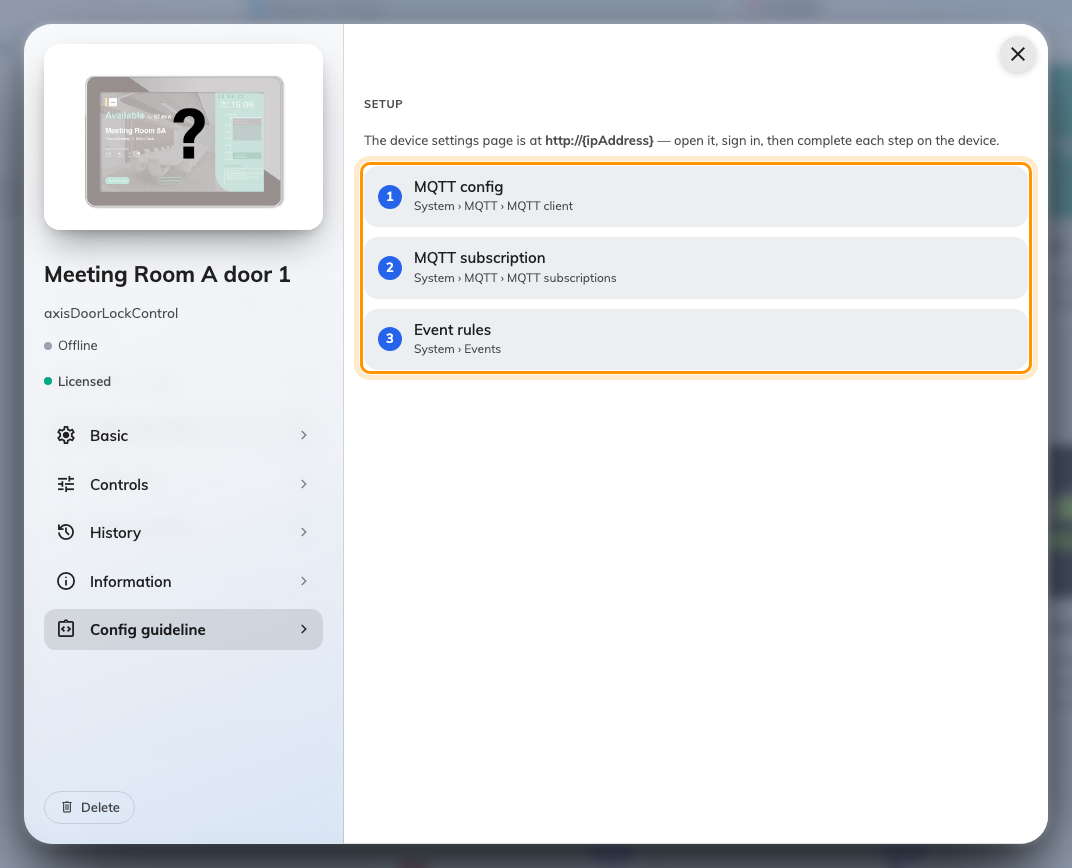 Config guideline, with the three setup steps.