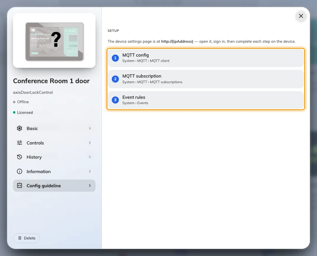 Config guideline, with the three setup steps.