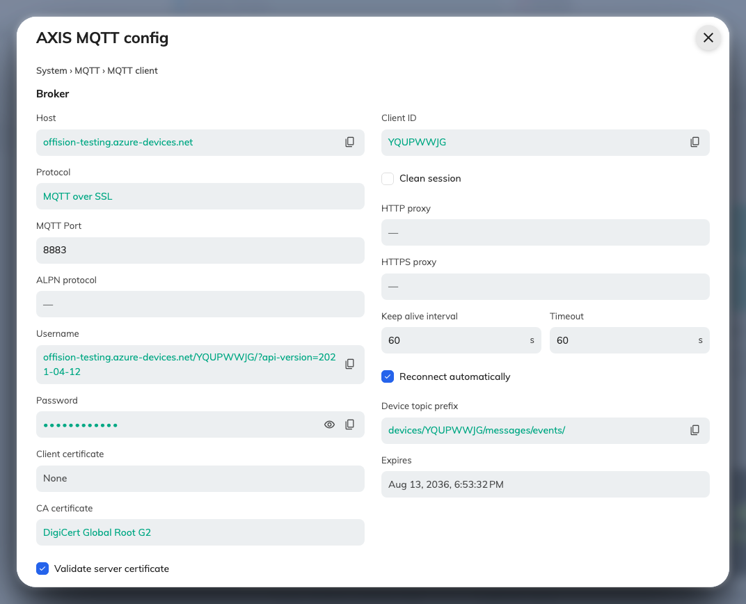 MQTT config, as Offision generated it for this device.