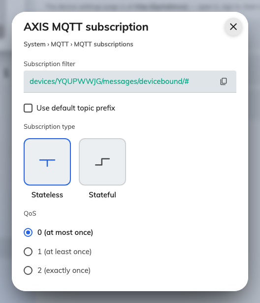 The subscription to add on the device.
