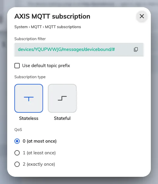 The subscription to add on the device.