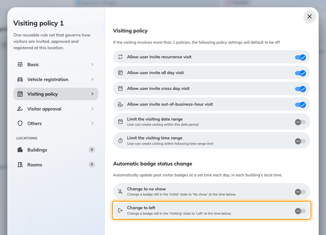 Change to left, at the bottom of the Visiting policy page.