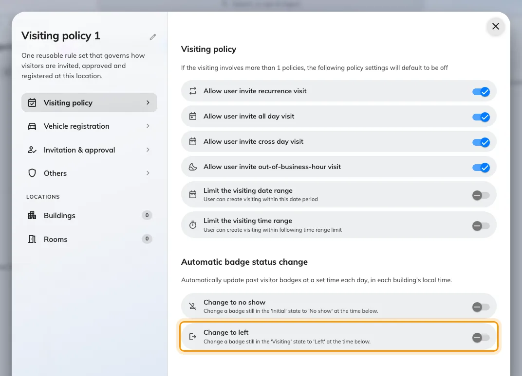 Change to left, at the bottom of the Visiting policy page.