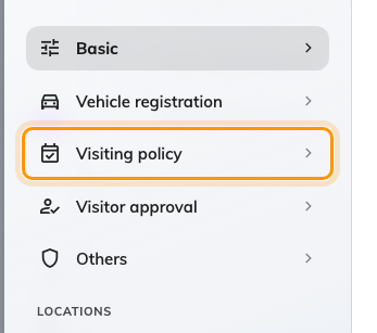 Visiting policy, the third page — the card sits at its bottom.