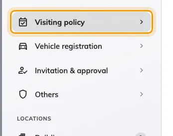 Visiting policy, the page the form opens on — the card sits at its bottom.