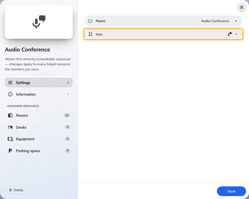 Name and icon, with the per-type assignment pages down the rail.