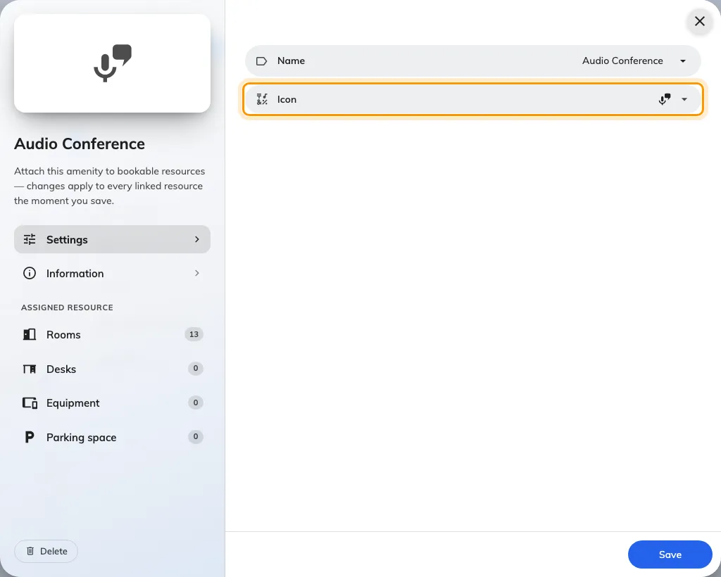Name and icon, with the per-type assignment pages down the rail.