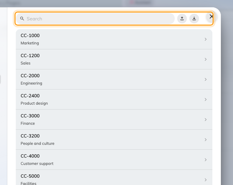The entries, with Import and Export above them.
