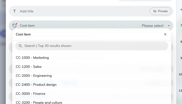 The same set on the booking form, searched as the person types.