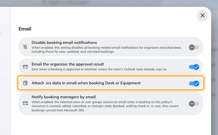 The .ics switch names Desk and Equipment because rooms are never affected by it.