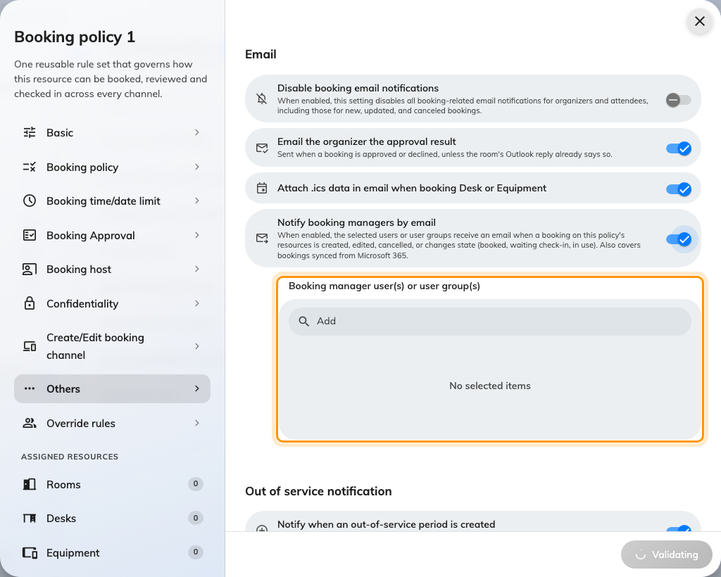 The recipient list appears only once the toggle above it is on.