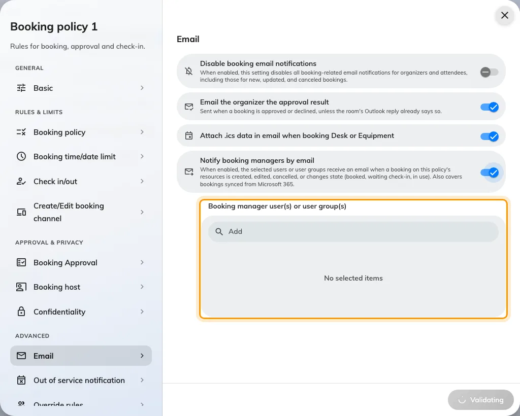 The recipient list appears only once the toggle above it is on.