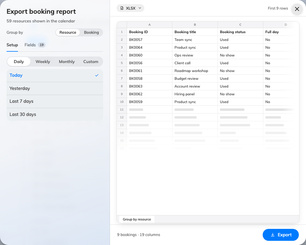Choose the columns before you export