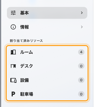 編集画面のページ一覧と、割り当て済みリソースの件数。