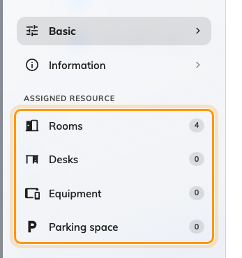 The editor's pages, with the assigned-resource counts.