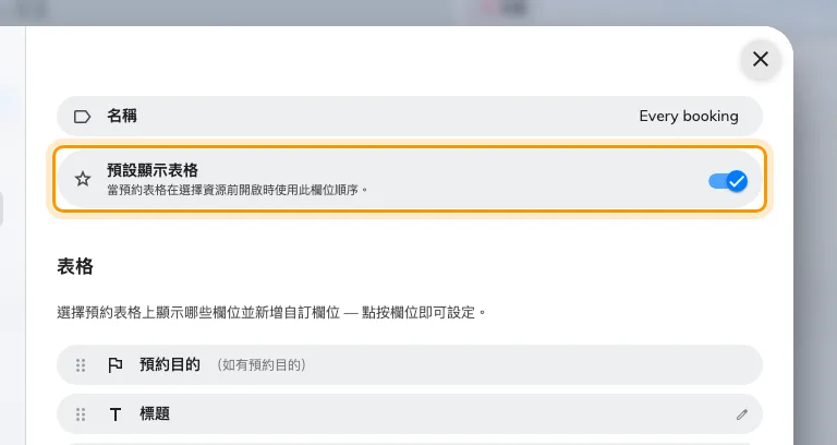 預設顯示表格，就在持有它的那一張表格上。