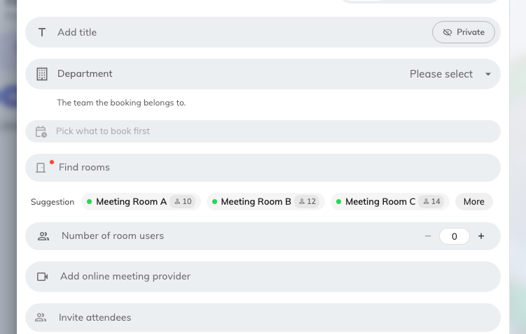 Before a room is picked: the questions come from the default display form.