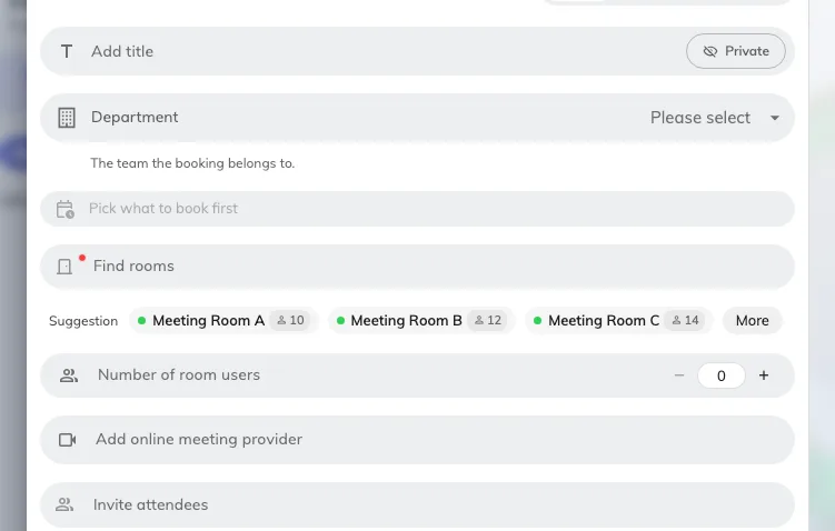 Before a room is picked: the questions come from the default display form.