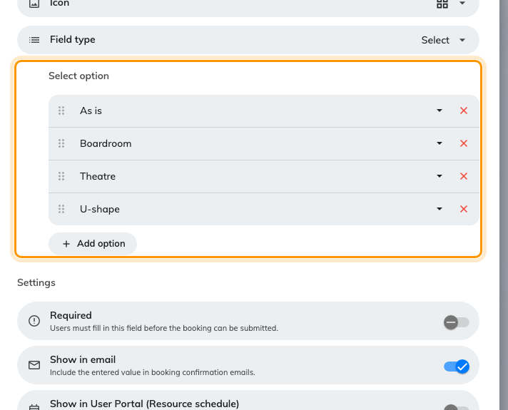 A Select field, with its options listed on the field itself.