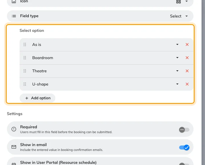 A Select field, with its options listed on the field itself.