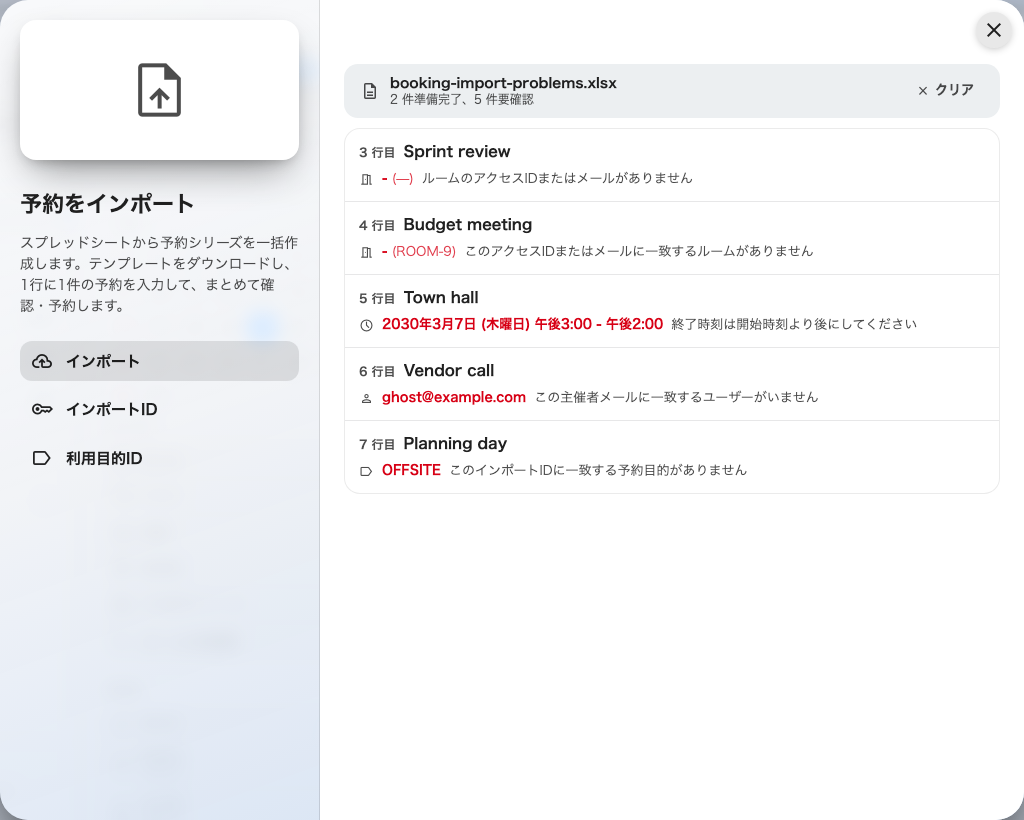 並ぶのは問題行だけ。それぞれ失敗した1項目が添えられる。