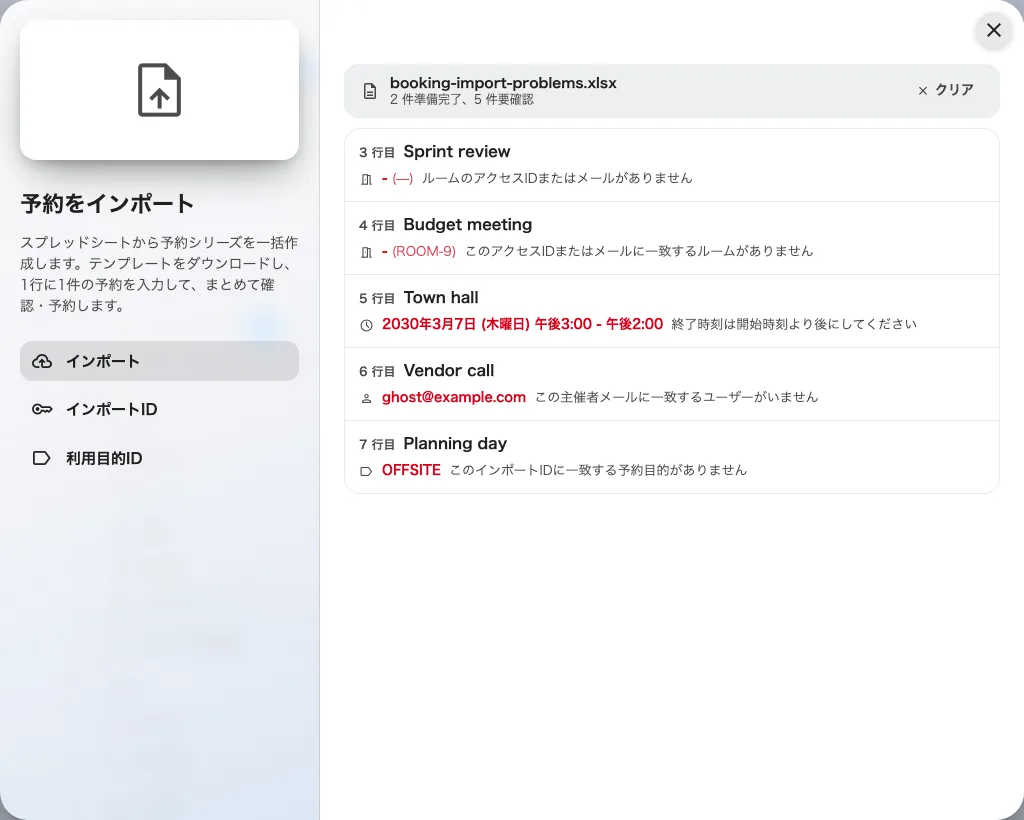 並ぶのは問題行だけ。それぞれ失敗した1項目が添えられる。