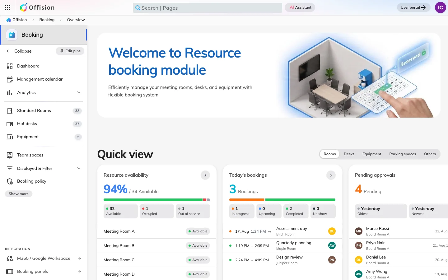 The Booking section of the admin console, open on its overview page.