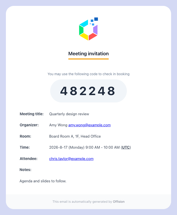 The invitation: the code in the body, the calendar file attached.
