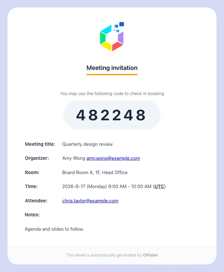 The invitation: the code in the body, the calendar file attached.