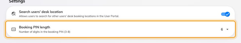 Booking PIN length, on the Settings card of the email reminder page.