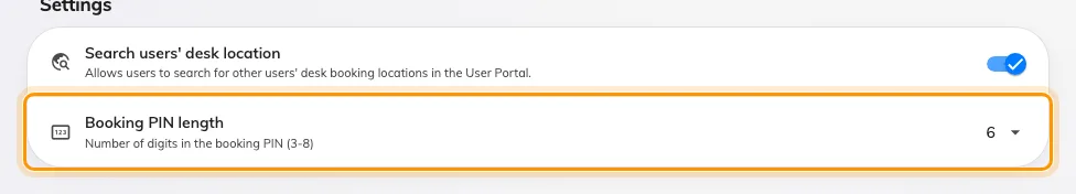 Booking PIN length, on the Settings card of the email reminder page.