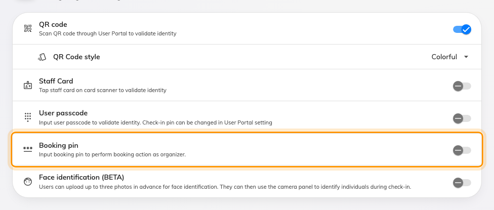 Booking pin, alongside the methods that need an account.