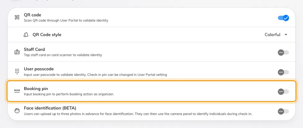 Booking pin, alongside the methods that need an account.