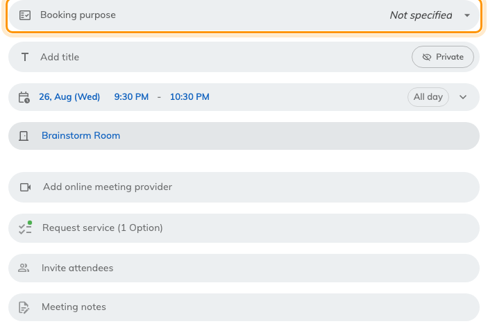 The field, once a room with a setting has been chosen — a dropdown here, because Not specified makes a fourth row.