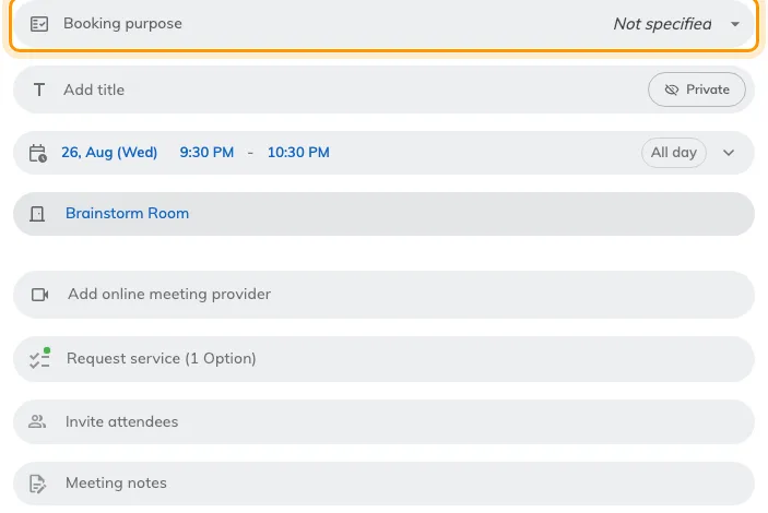 The field, once a room with a setting has been chosen — a dropdown here, because Not specified makes a fourth row.