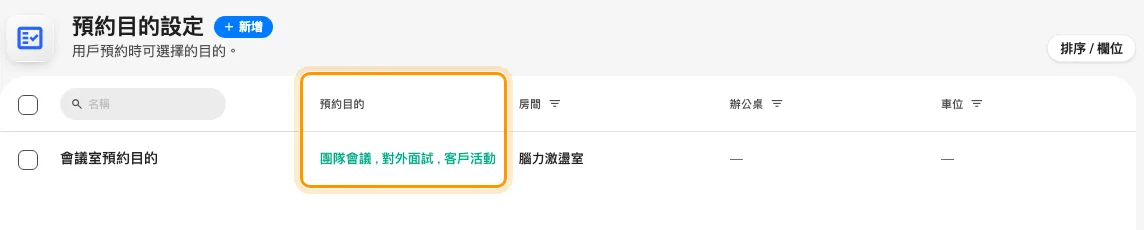 一個設定、三個選項;右側的欄位是指派到的會議室。