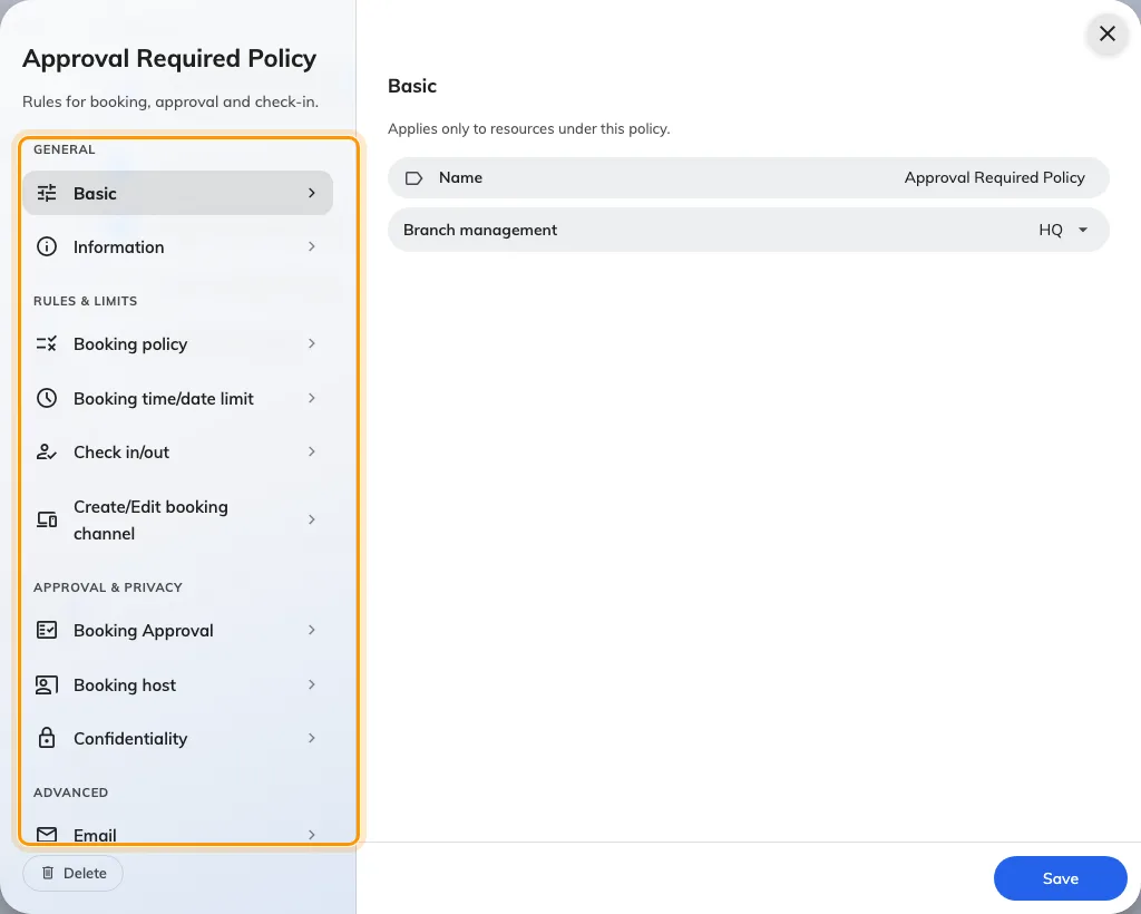 The policy editor. Every setting below sits on one of these pages.
