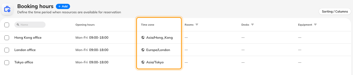Each business hour carries its own time zone.