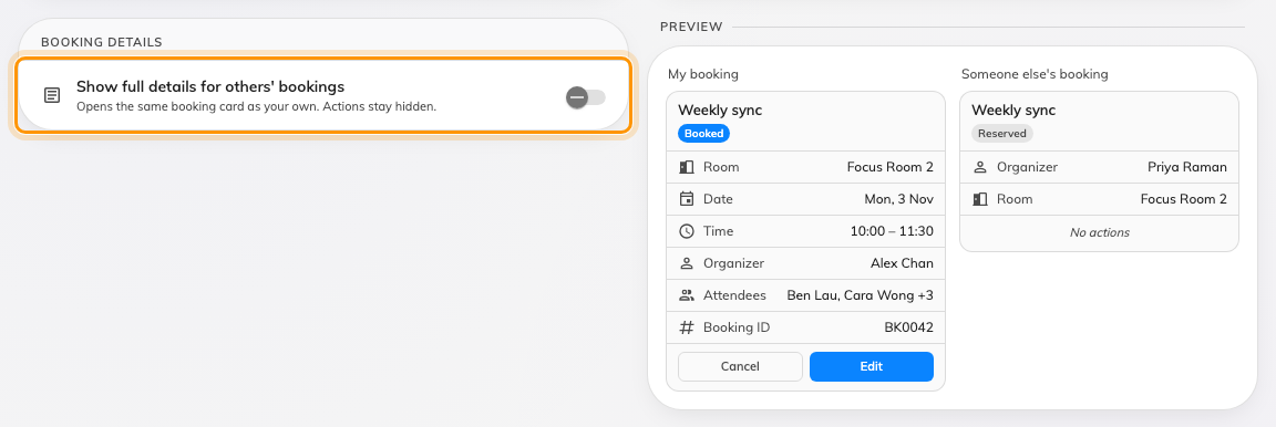 Open a colleague's booking