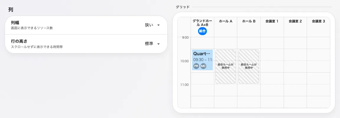 狭い — 1 ページに最も多くのリソースが入り、各ブロックの余白は最も少なくなります。